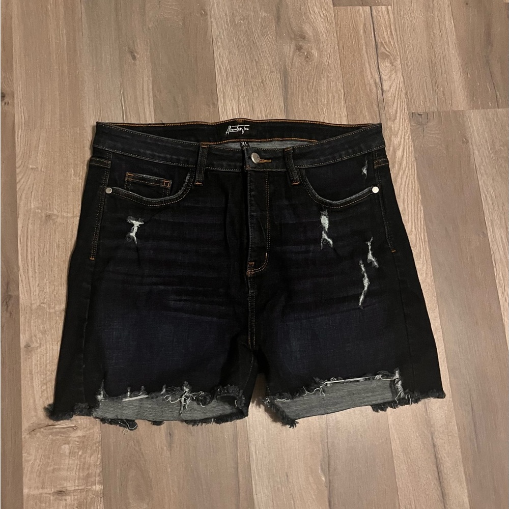 Dark Blue Distressed Denim Shorts